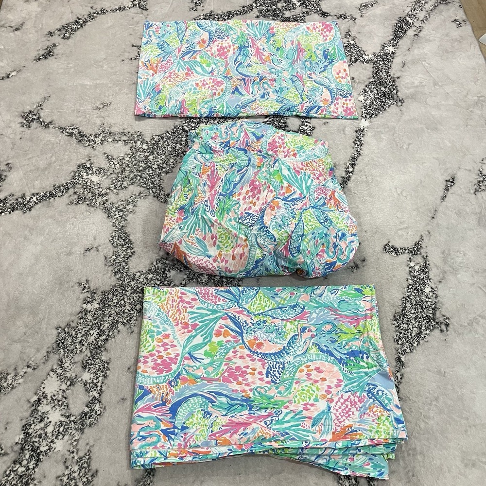 Lilly Pulitzer for Pottery Barn Kids Mermaid Twin Sheet Set 3 Pc Cotton